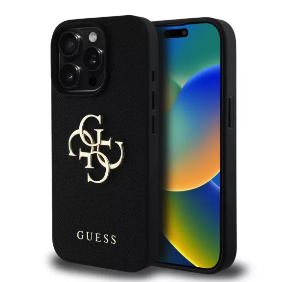 Guess grained 4G metal logo - iPhone 15 Pro Max tok - fekete