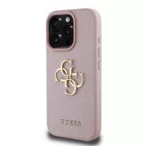   Guess grained 4G metal logo - iPhone 15 Pro Max tok - rózsaszín