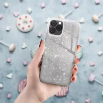 Csillogós iPhone 15 Pro Max szilikon tok - Ezüst