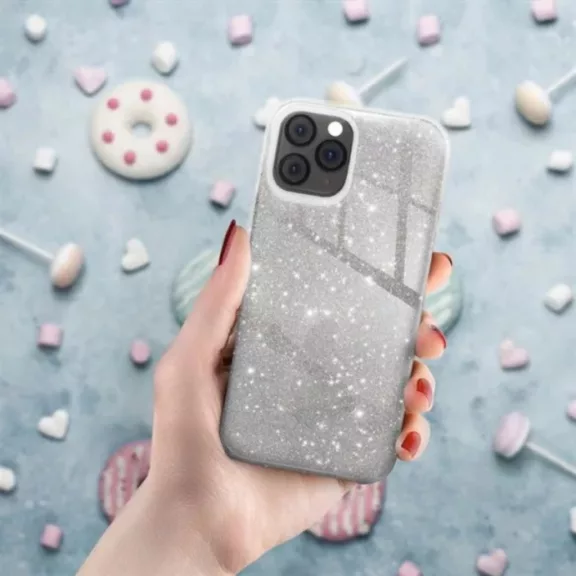 Csillogós iPhone 15 Pro Max szilikon tok - Ezüst
