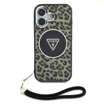   Guess Leopard Triangle Logo Strap MagSafe - iPhone 16 tok - Barna