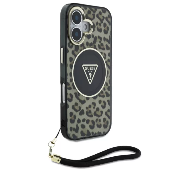 Guess Leopard Triangle Logo Strap MagSafe - iPhone 16 tok - Barna