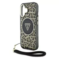   Guess Leopard Triangle Logo Strap MagSafe - iPhone 16 tok - Barna