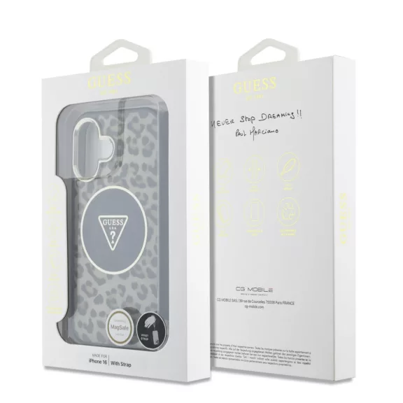 Guess Leopard Triangle Logo Strap MagSafe - iPhone 16 tok - Barna