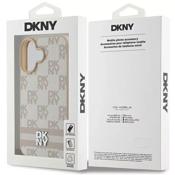 DKNY chekered pattern - iPhone 16 tok - rózsaszín