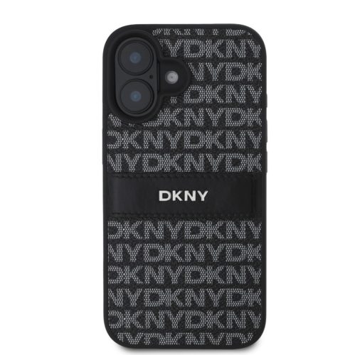 DKNY Leather Repeat Pattern Tonal Stripe - iPhone 16 tok - Fekete