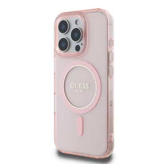 Guess Glitter Ring MagSafe - iPhone 16 Pro tok - Rózsaszín