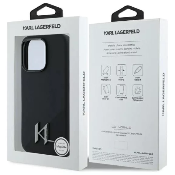 Karl Lagerfeld shadow metal initial MagSafe - iPhone 16 Pro tok - fekete