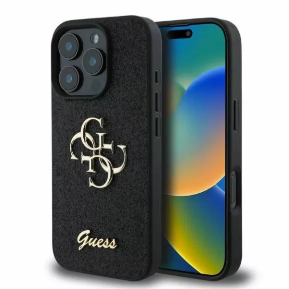Guess fixed glitter 4G metal logo - iPhone 16 Pro tok - fekete