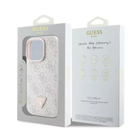 Guess 4G strass triangle metal logo - iPhone 16 Pro tok - rózsaszín