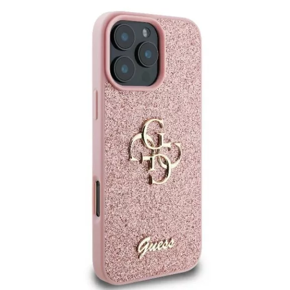Guess fixed glitter 4G metal logo - iPhone 16 Pro tok - rózsaszín