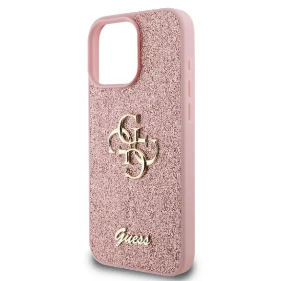 Guess fixed glitter 4G metal logo - iPhone 16 Pro tok - rózsaszín