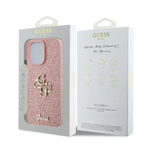 Guess fixed glitter 4G metal logo - iPhone 16 Pro tok - rózsaszín