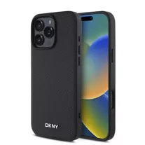   DKNY leather silver metal logo Magsafe - iPhone 16 Pro tok - fekete