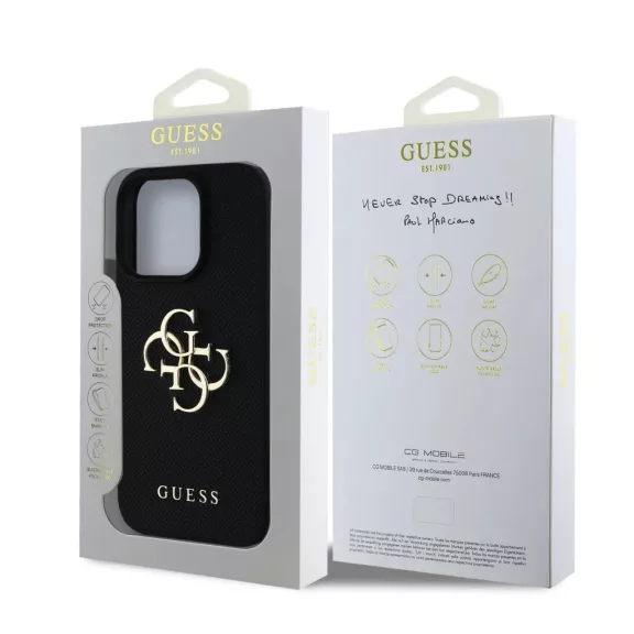 Guess grained 4G metal logo - iPhone 16 Pro tok - fekete