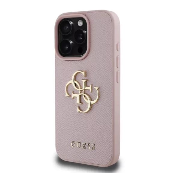 Guess grained 4G metal logo - iPhone 16 Pro tok - rózsaszín
