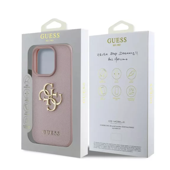 Guess grained 4G metal logo - iPhone 16 Pro tok - rózsaszín