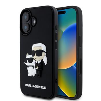 Karl Lagerfeld 3D rubber Karl and Choupette - iPhone 16 Plus tok - fekete