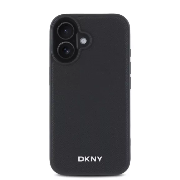 DKNY leather silver metal logo magsafe - iPhone 16 Plus tok - fekete