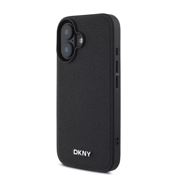 DKNY leather silver metal logo magsafe - iPhone 16 Plus tok - fekete
