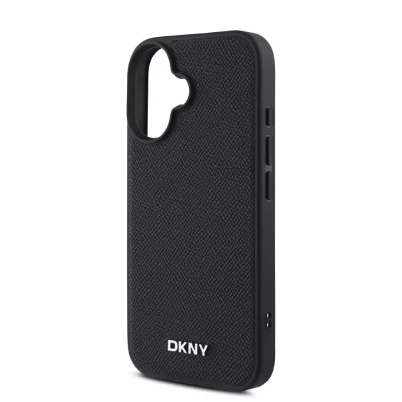 DKNY leather silver metal logo magsafe - iPhone 16 Plus tok - fekete