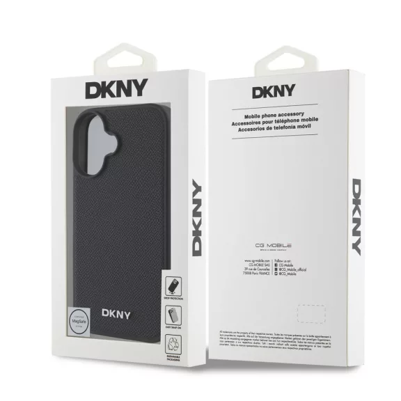 DKNY leather silver metal logo magsafe - iPhone 16 Plus tok - fekete