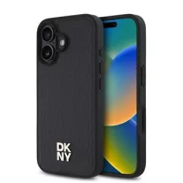   DKNY leather repeat pattern stack logo MagSafe - iPhone 16 Plus tok - fekete