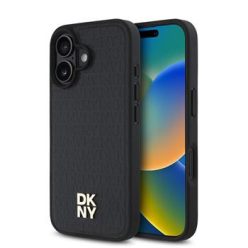   DKNY leather repeat pattern stack logo MagSafe - iPhone 16 Plus tok - fekete