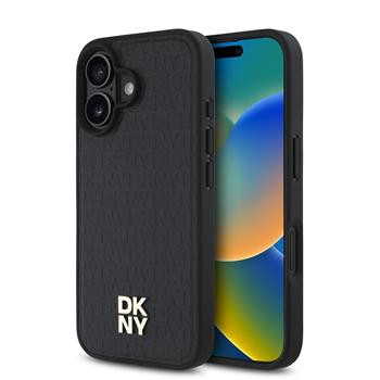 DKNY leather repeat pattern stack logo MagSafe - iPhone 16 Plus tok - fekete