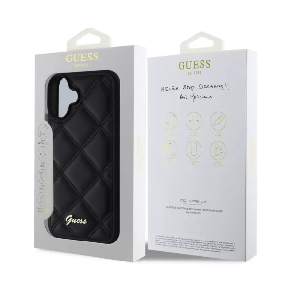 Guess Leather Quilted - iPhone 16 Plus tok - Fekete