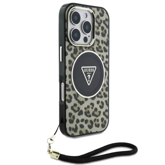 Guess Leopard Triangle Logo Strap MagSafe - iPhone 16 Pro Max - Barna 