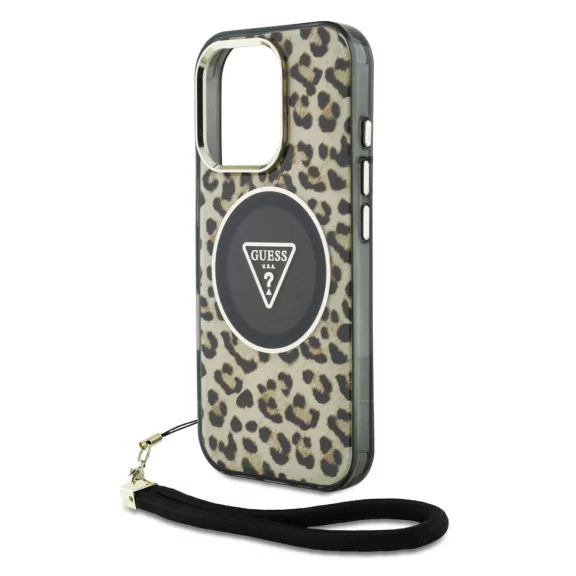 Guess Leopard Triangle Logo Strap MagSafe - iPhone 16 Pro Max - Barna 