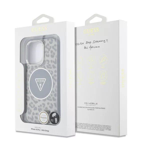 Guess Leopard Triangle Logo Strap MagSafe - iPhone 16 Pro Max - Barna 