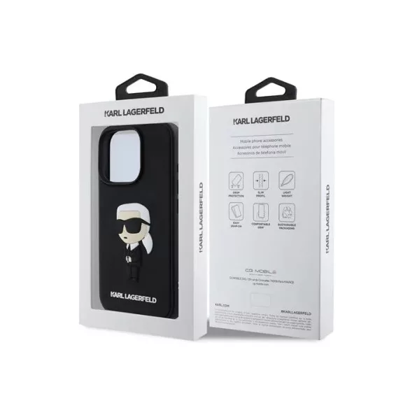 Karl Lagerfeld 3D rubber ikonik iPhone 16 Pro Max tok - fekete