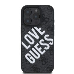   Guess Leather 4G Big Love Logo MagSafe - iPhone 16 Pro Max tok - Fekete