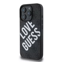   Guess Leather 4G Big Love Logo MagSafe - iPhone 16 Pro Max tok - Fekete