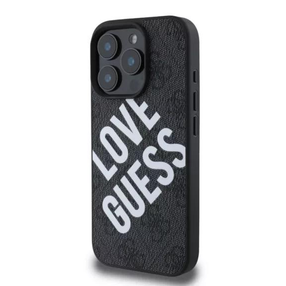 Guess Leather 4G Big Love Logo MagSafe - iPhone 16 Pro Max tok - Fekete