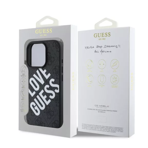 Guess Leather 4G Big Love Logo MagSafe - iPhone 16 Pro Max tok - Fekete