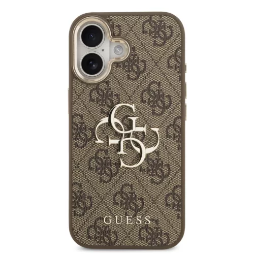 Guess Leather 4G Metal Logo Gold Frame - iPhone 17 tok - Barna