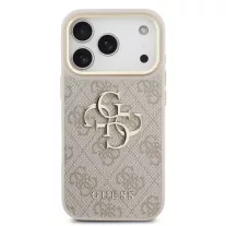   Guess Leather 4G Metal Logo Gold Frame - iPhone 17 Pro tok - Rózsaszín