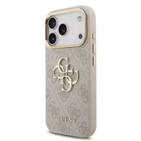   Guess Leather 4G Metal Logo Gold Frame - iPhone 17 Pro tok - Rózsaszín