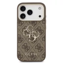   Guess Leather 4G Metal Logo Gold Frame - iPhone 17 Pro tok - Barna