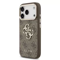   Guess Leather 4G Metal Logo Gold Frame - iPhone 17 Pro tok - Barna