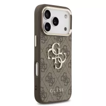   Guess Leather 4G Metal Logo Gold Frame - iPhone 17 Pro tok - Barna