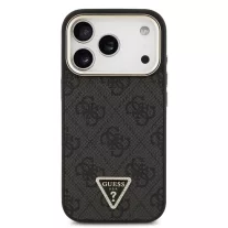   Guess Leather 4G Strass Triangle Logo Gold Frame MagSafe - iPhone 17 Pro tok - Fekete