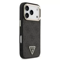   Guess Leather 4G Strass Triangle Logo Gold Frame MagSafe - iPhone 17 Pro tok - Fekete