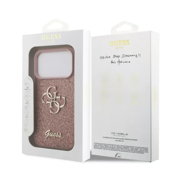 Guess Fixed Glitter 4G Metal Logo - iPhone 17 Pro tok - Rózsaszín