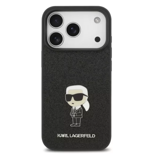 Karl Lagerfeld Fixed Glitter Metal Ikonik - iPhone 17 Pro tok - Fekete