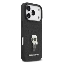  Karl Lagerfeld Fixed Glitter Metal Ikonik - iPhone 17 Pro tok - Fekete