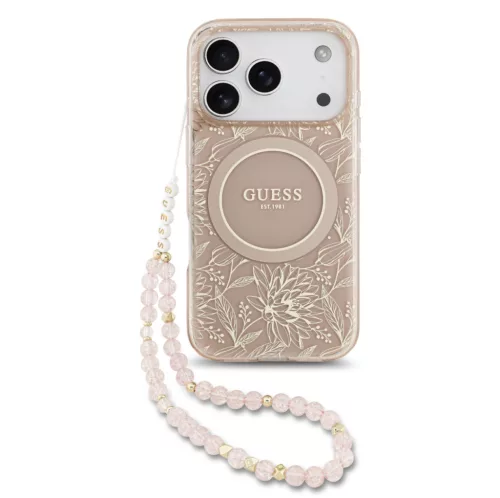 Guess Flowers Allover Strap MagSafe - iPhone 17 Pro tok - Rózsaszín